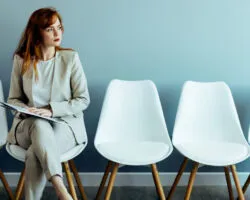 Female waiting to be called in to interview