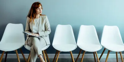 Female waiting to be called in to interview