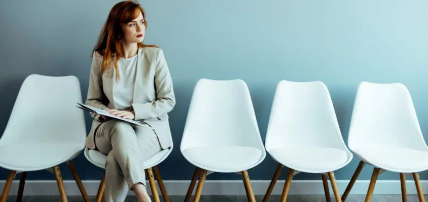 Female waiting to be called in to interview