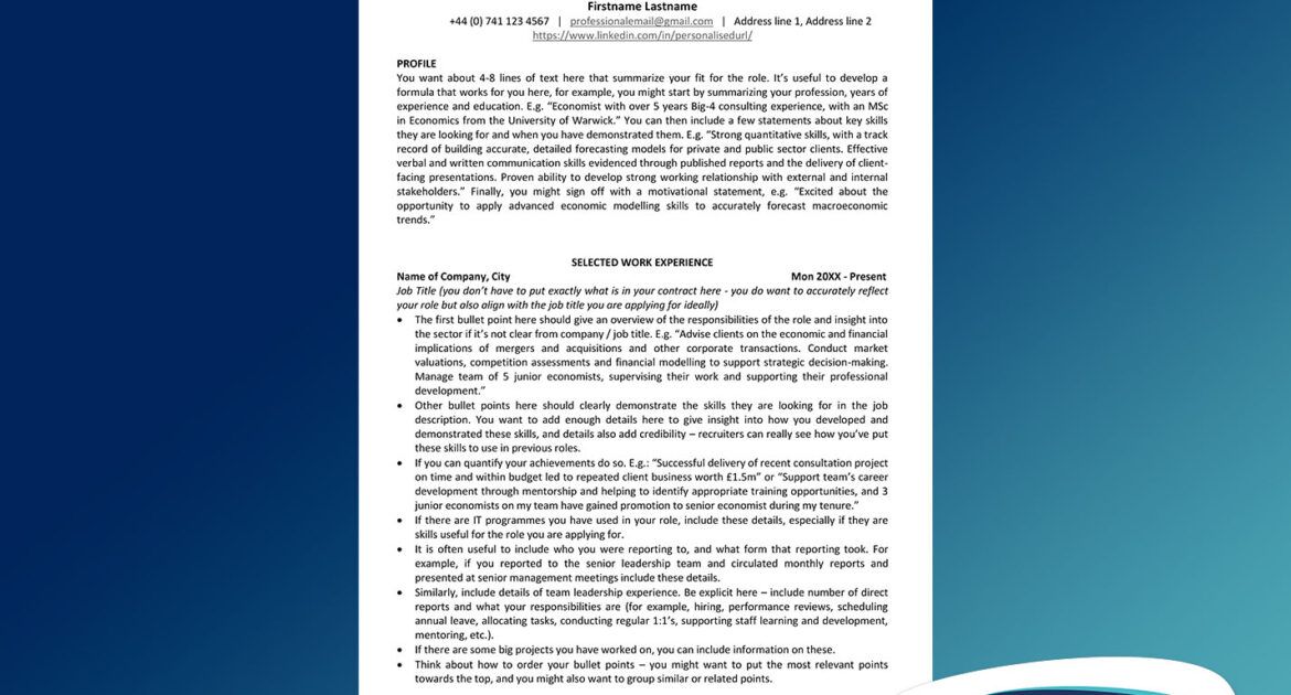 Free CV Template jobs.ac.uk