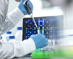 Scientist pipetting sample into a vial for DNA testing