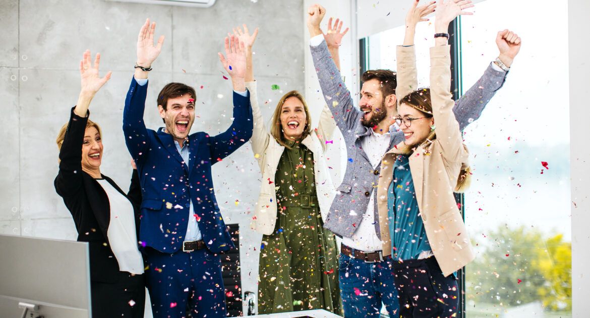 Teachers celebrating inside modern office for appreciation for teachers