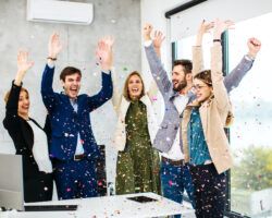 Teachers celebrating inside modern office for appreciation for teachers