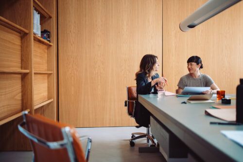 Two Businesswomen Having a Meeting in a Modern Office