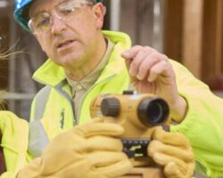 construction worker learning how to use a builder's level