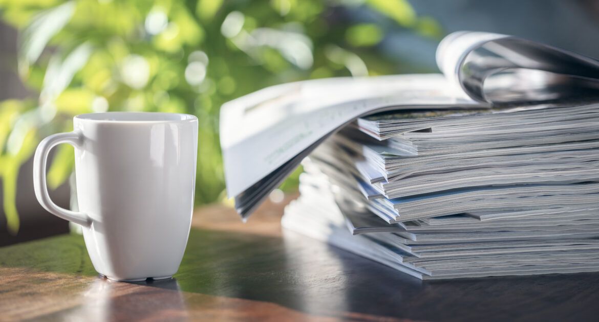 Journal pile on table