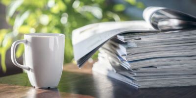 Journal pile on table