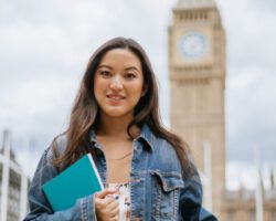 Happy Asian female student in London