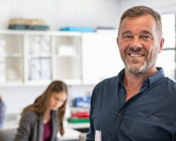 Mature man professor standing in class