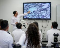 Microbiology Lecturer teaching a science class at the university