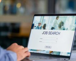 Close up of a man looking at a job search recruitment web page