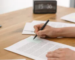 Person writing a supporting statement for a job application